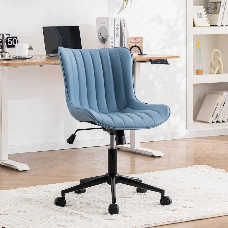Ergonomic Office Chair - Swivel Armless Desk Chair with Wheels - Height Adjustable - Leather Upholstery - 300 lbs Capacity