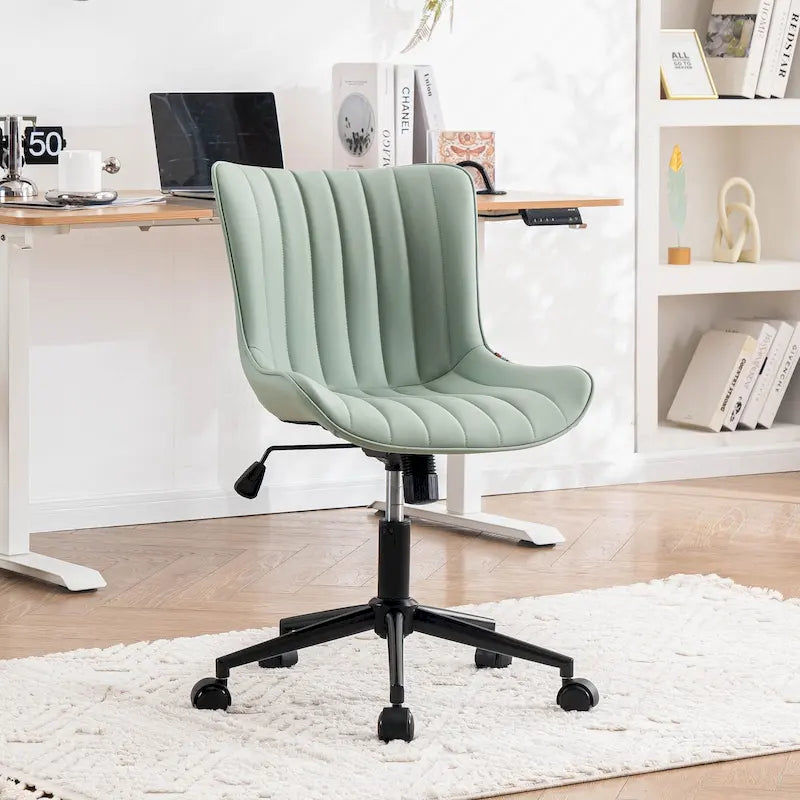 Ergonomic Office Chair - Swivel Armless Desk Chair with Wheels - Height Adjustable - Leather Upholstery - 300 lbs Capacity