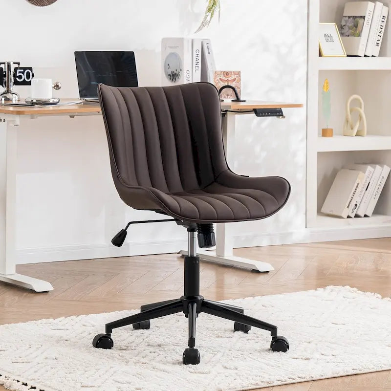 Ergonomic Office Chair - Swivel Armless Desk Chair with Wheels - Height Adjustable - Leather Upholstery - 300 lbs Capacity