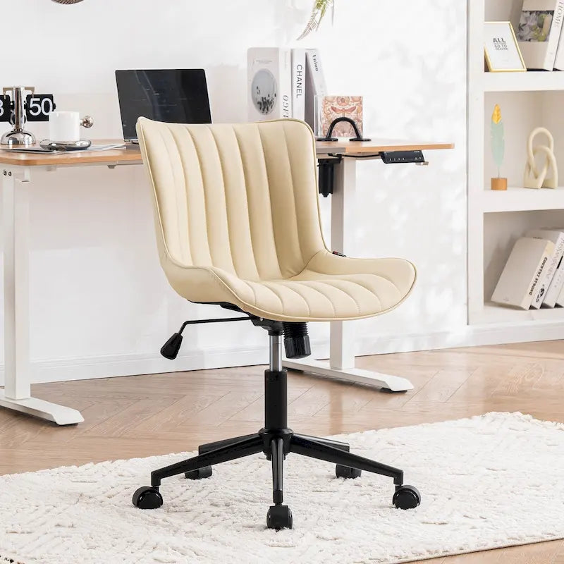Ergonomic Office Chair - Swivel Armless Desk Chair with Wheels - Height Adjustable - Leather Upholstery - 300 lbs Capacity
