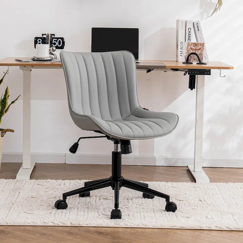Ergonomic Office Chair - Swivel Armless Desk Chair with Wheels - Height Adjustable - Leather Upholstery - 300 lbs Capacity