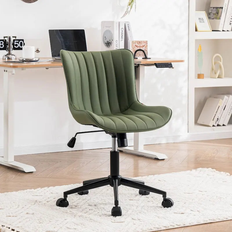 Ergonomic Office Chair - Swivel Armless Desk Chair with Wheels - Height Adjustable - Leather Upholstery - 300 lbs Capacity