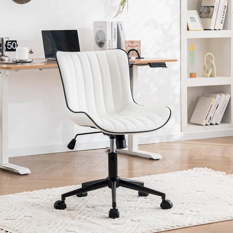 Ergonomic Office Chair - Swivel Armless Desk Chair with Wheels - Height Adjustable - Leather Upholstery - 300 lbs Capacity