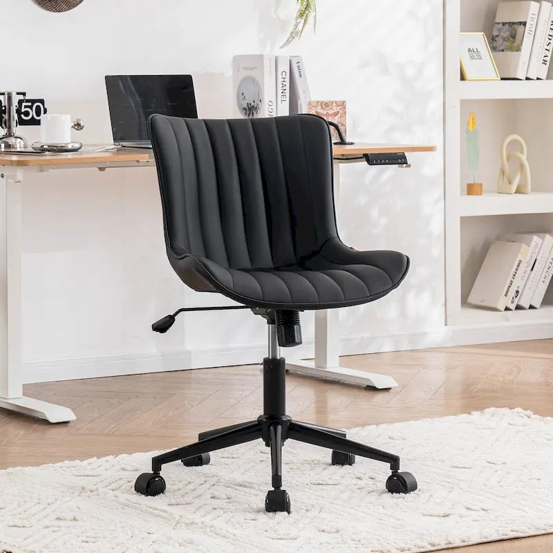 Ergonomic Office Chair - Swivel Armless Desk Chair with Wheels - Height Adjustable - Leather Upholstery - 300 lbs Capacity