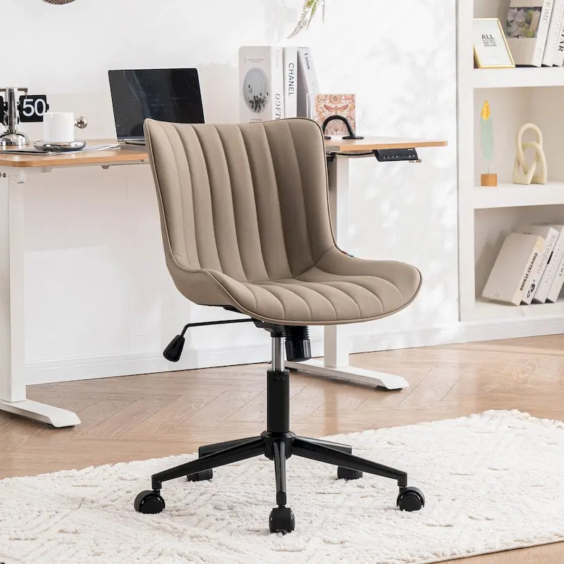 Ergonomic Office Chair - Swivel Armless Desk Chair with Wheels - Height Adjustable - Leather Upholstery - 300 lbs Capacity