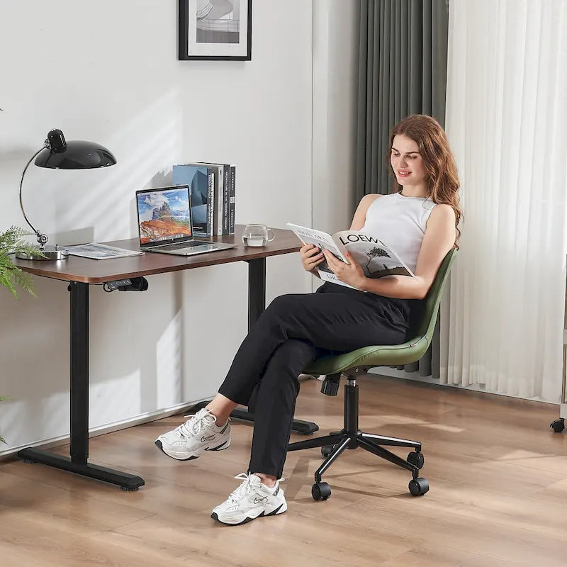 Ergonomic Office Chair - Swivel Armless Desk Chair with Wheels - Height Adjustable - Leather Upholstery - 300 lbs Capacity