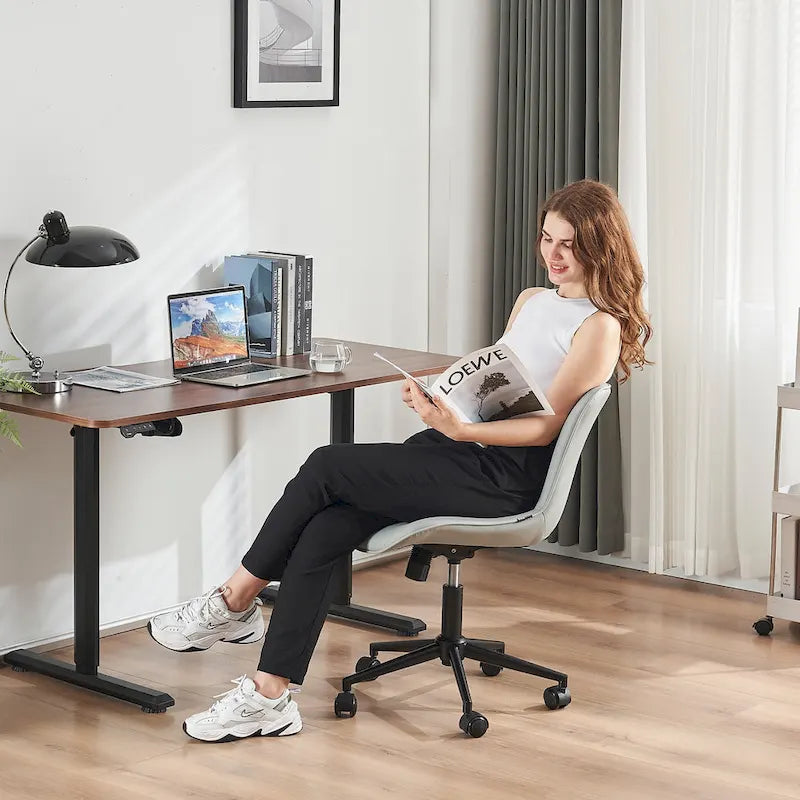 Ergonomic Office Chair - Swivel Armless Desk Chair with Wheels - Height Adjustable - Leather Upholstery - 300 lbs Capacity