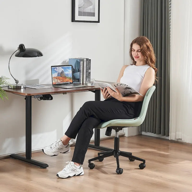 Ergonomic Office Chair - Swivel Armless Desk Chair with Wheels - Height Adjustable - Leather Upholstery - 300 lbs Capacity