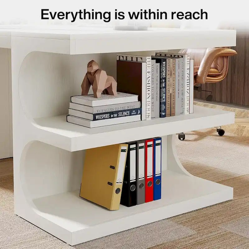 62" Executive Computer Desk - 3 Storage Shelves - E1 Wood - 200 lbs Capacity - Modern Home Office Desk - 62.2x30.71x29.53 inch