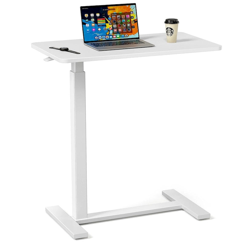 Adjustable Height Mobile Overbed Table with Lockable Wheels, Rolling Laptop Desk, Portable Standing Workstation for Home