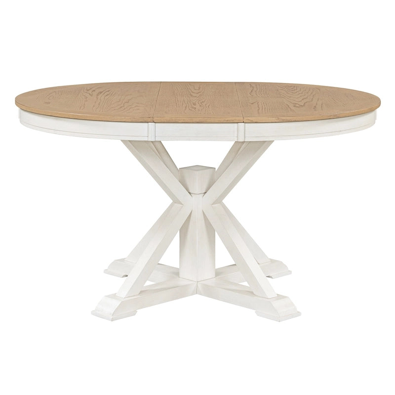 Extendable Dining Table 42-54" - 12" Butterfly Leaf - Seats 6 - Oak Veneer - X-Base Legs - 300 lbs - Retro Round to Oval