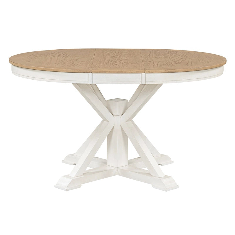 Extendable Dining Table 42-54" - 12" Butterfly Leaf - Seats 6 - Oak Veneer - X-Base Legs - 300 lbs - Retro Round to Oval