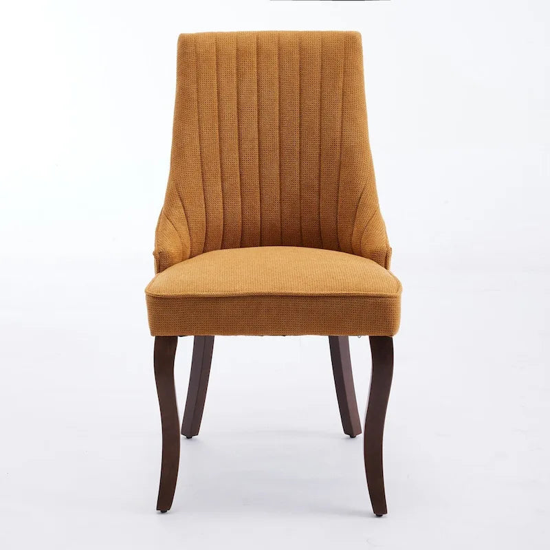 Upholstered Dining Chairs Set of 2 - High Back with Channel Tufting - Rayon Fabric - Solid Wood Curved Legs