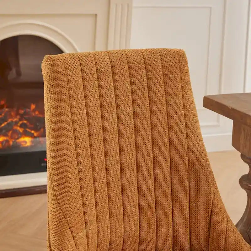 Upholstered Dining Chairs Set of 2 - High Back with Channel Tufting - Rayon Fabric - Solid Wood Curved Legs