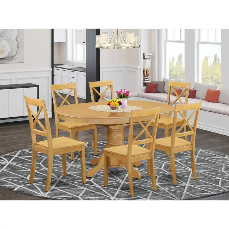 East West Furniture 7 Piece Dining Table Set Consist of an Oval Kitchen Table with Butterfly Leaf and 6 Dining Chairs, Oak