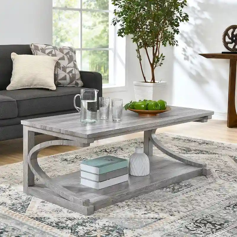 Geometric Coffee Table with Storage Shelf - Solid Rubberwood Legs - MDF Top - 23.8x23.8x24 inch - 250 lbs - Modern Square Table