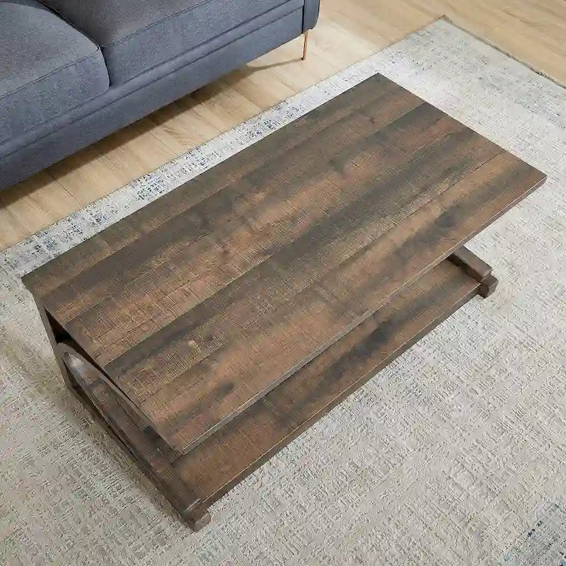 Geometric Coffee Table with Storage Shelf - Solid Rubberwood Legs - MDF Top - 23.8x23.8x24 inch - 250 lbs - Modern Square Table