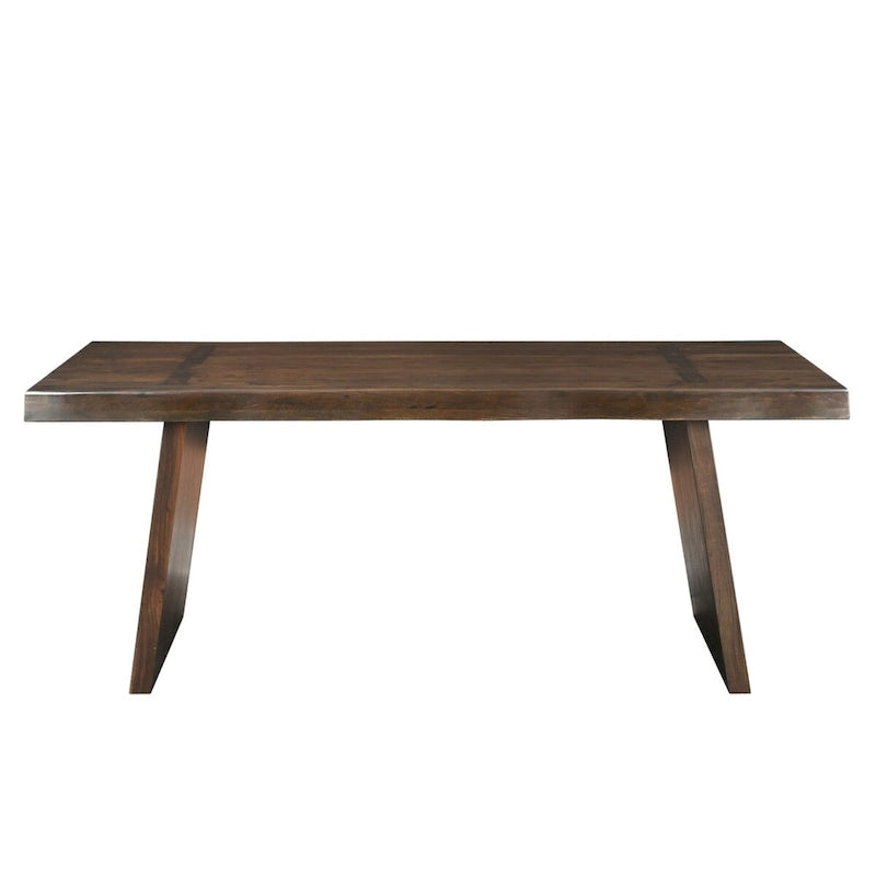 Live Edge Solid Wood Dining Table - Handcrafted Acacia Wood with Double Pedestal Base - Modern Minimalist - Natural Finish