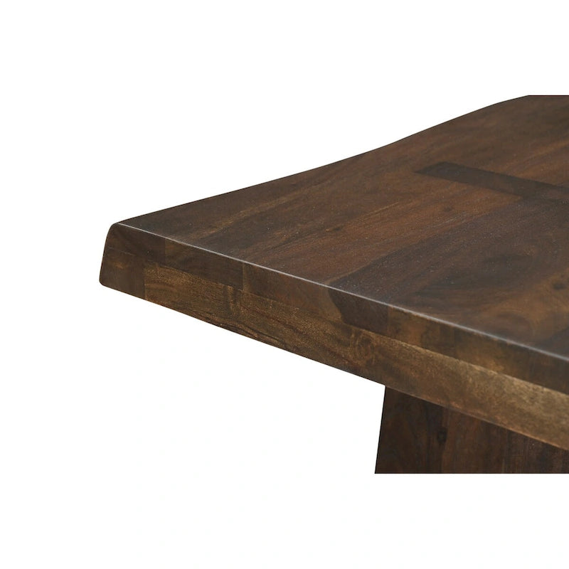 Live Edge Solid Wood Dining Table - Handcrafted Acacia Wood with Double Pedestal Base - Modern Minimalist - Natural Finish