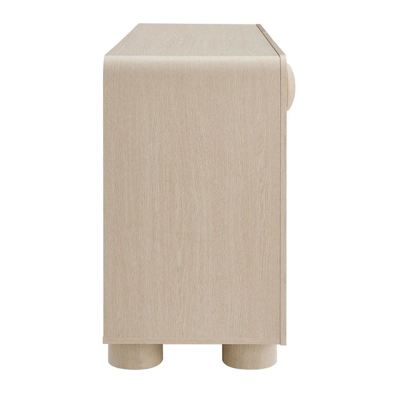 57" Retro Curved Sideboard Storage Cabinet - 3 Drawers - Soft-Close Doors - Adjustable Shelves - TV Stand for 64" TVs