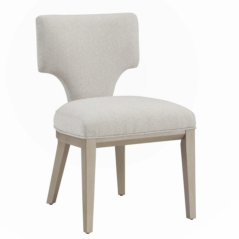 Upholstered Dining Chairs Set of 2 - Curved Back Side Chairs - Ivory Linen with Champagne Wood Legs - 32.75H x 19.75W