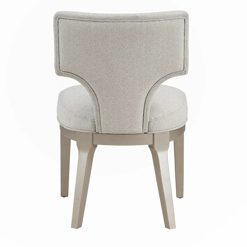 Upholstered Dining Chairs Set of 2 - Curved Back Side Chairs - Ivory Linen with Champagne Wood Legs - 32.75H x 19.75W