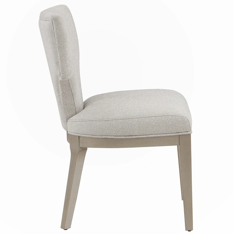 Upholstered Dining Chairs Set of 2 - Curved Back Side Chairs - Ivory Linen with Champagne Wood Legs - 32.75H x 19.75W