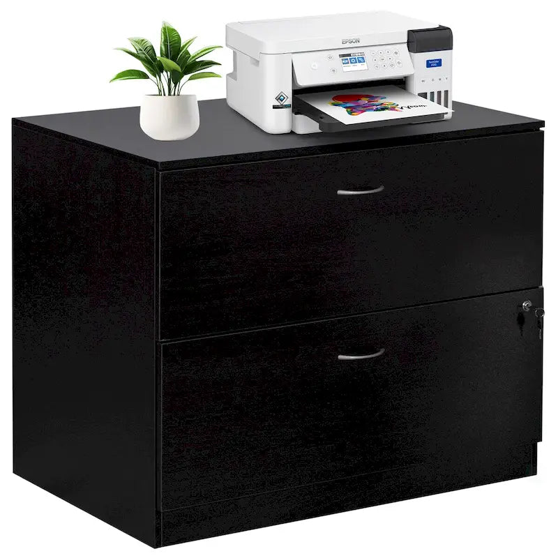 2-Drawer Lateral File Cabinet with Lock, Full-Extension Slides, Printer Stand Top, 35.75"W x 30"H, Home Office Storage