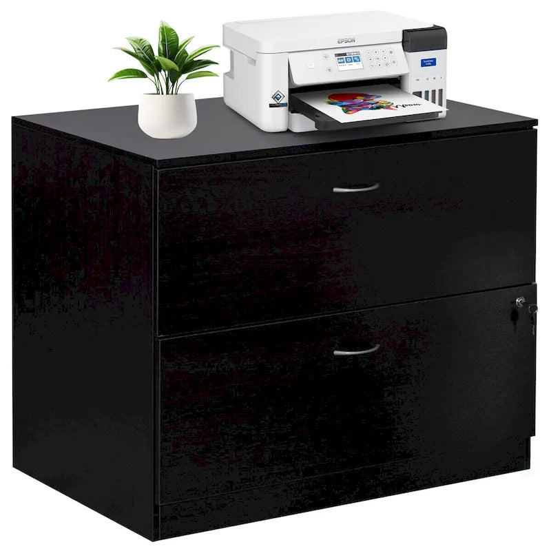 30 Wooden Lateral File Cabinet with Two Spacious Drawers, One Lockable - Suitable for Home Office, Offering Ample Space