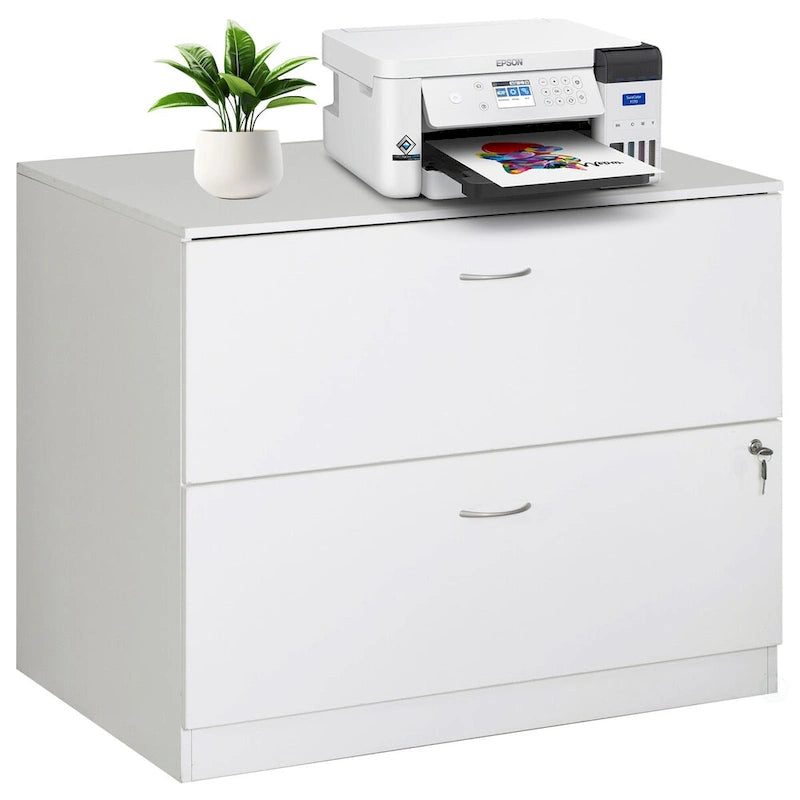 2-Drawer Lateral File Cabinet with Lock, Full-Extension Slides, Printer Stand Top, 35.75"W x 30"H, Home Office Storage