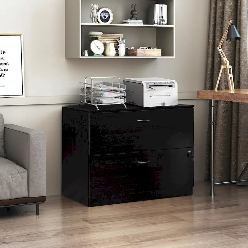2-Drawer Lateral File Cabinet with Lock, Full-Extension Slides, Printer Stand Top, 35.75"W x 30"H, Home Office Storage