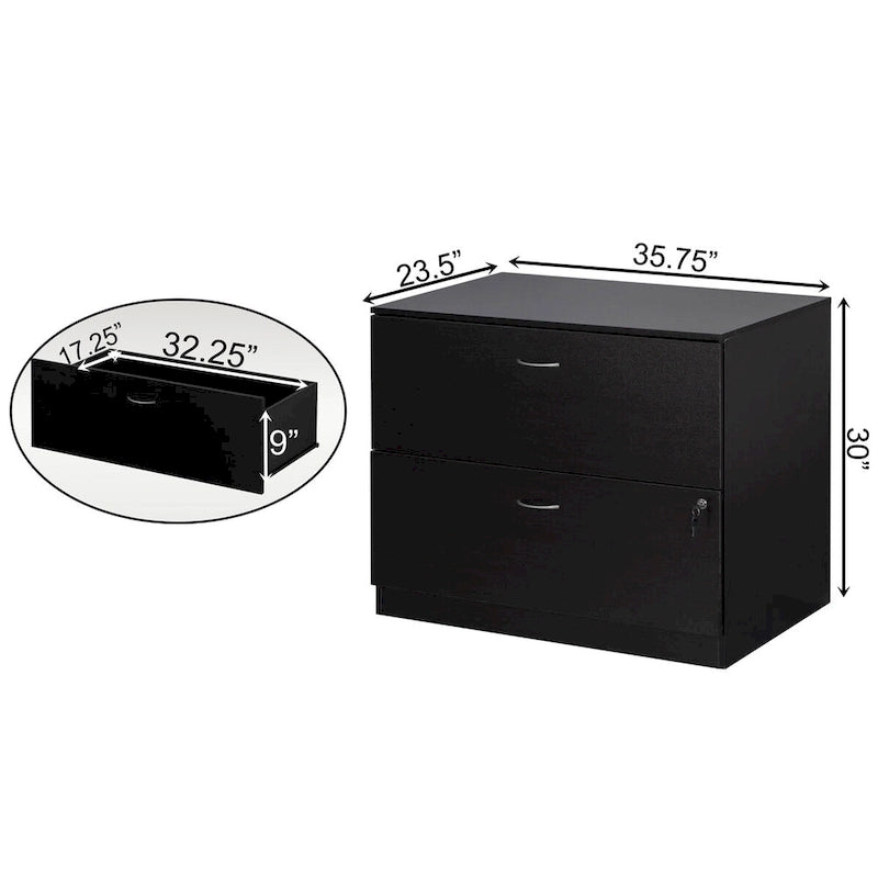 2-Drawer Lateral File Cabinet with Lock, Full-Extension Slides, Printer Stand Top, 35.75"W x 30"H, Home Office Storage