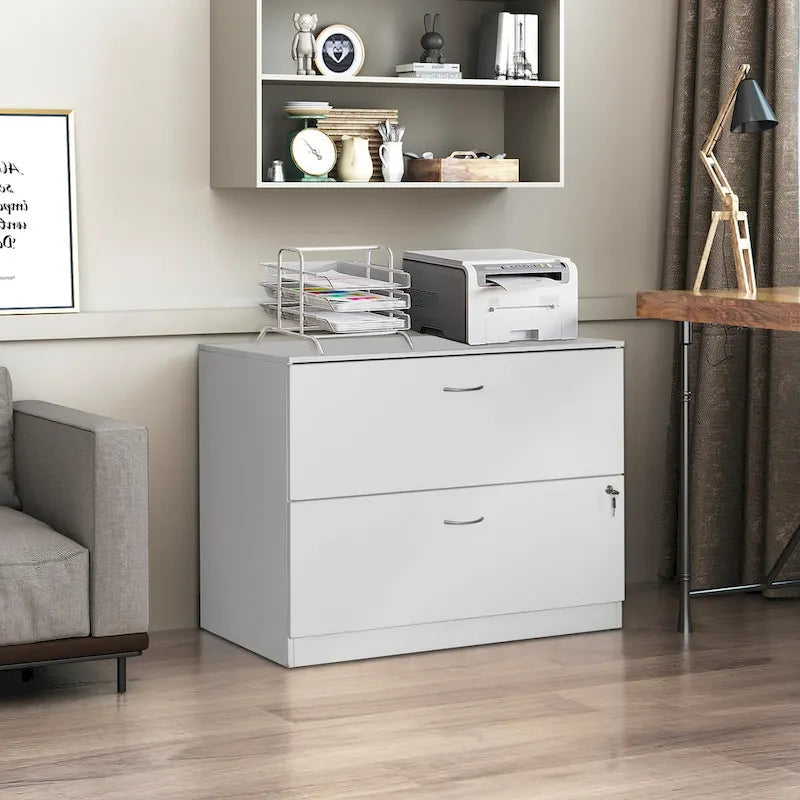 2-Drawer Lateral File Cabinet with Lock, Full-Extension Slides, Printer Stand Top, 35.75"W x 30"H, Home Office Storage